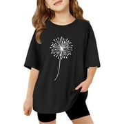 Girls Shirts Size 12-14 Short Sleeve Graphic Printed Pullover Tops Lightweight Comfort Tee Blouses Summer Clothes,Black,120